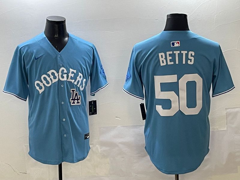 Men Los Angeles Dodgers #50 Betts Light Blue Throwback Game 2025 Nike MLB Jersey style 12->los angeles dodgers->MLB Jersey